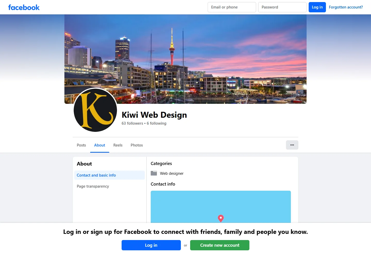 Facebook Page About section showing where category and contact information appear to visitors