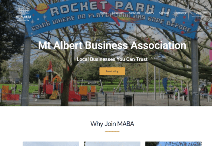 Screenshot of the Mt Albert Business Association website designed by Kiwi Web Design in Auckland
